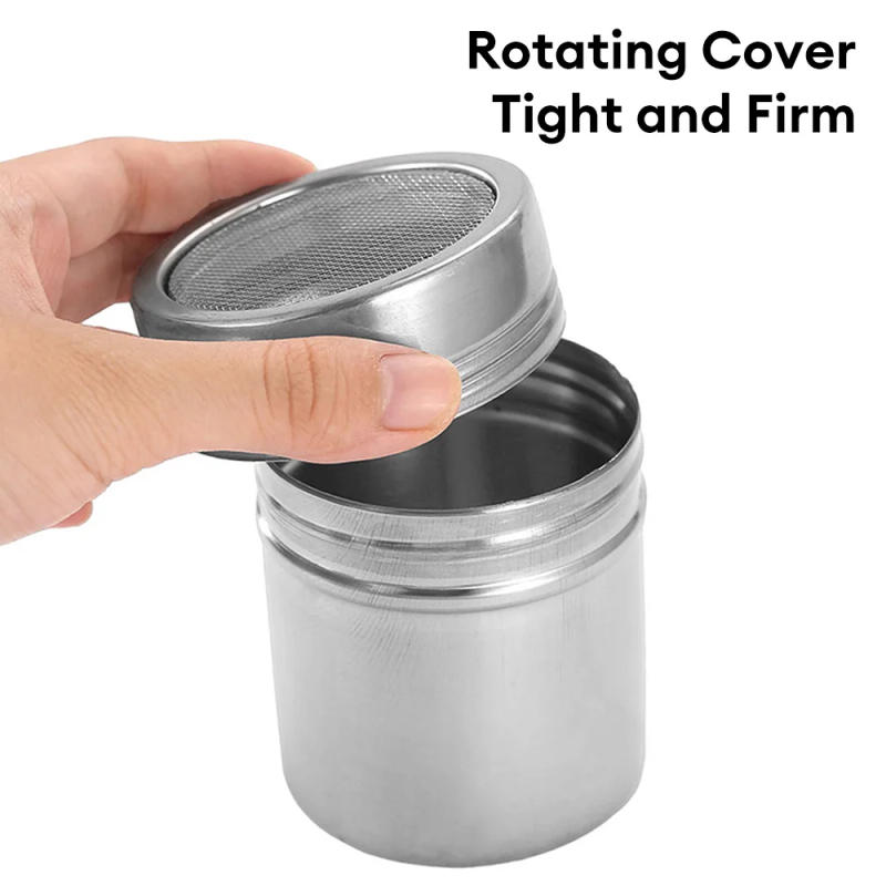 Description Picture 6 of itemStainless Steel Coffee Shaker Cocoa Chocolate Flour Powdered Sugar Sieve Filters Foam Spray Kitchen Cake BBQ KitchTools With Lid