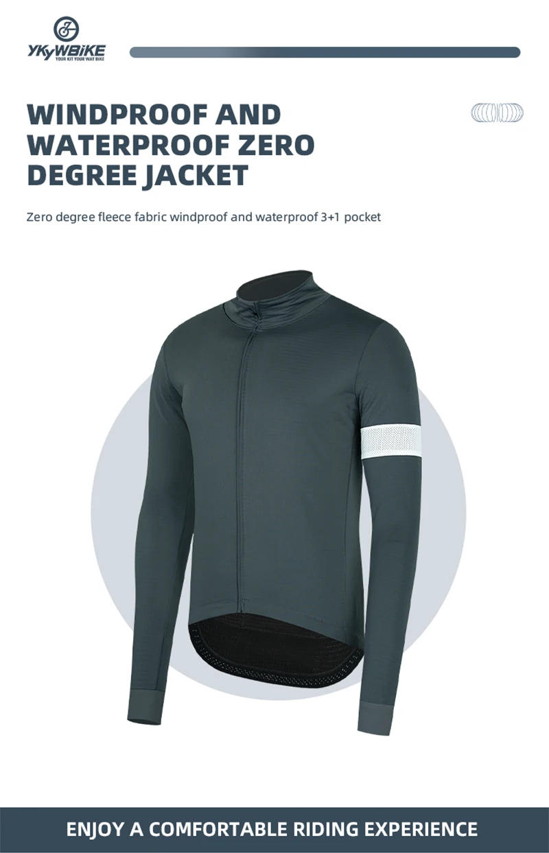 Description Picture 3 of itemYKYW Winter -5° 10° Pro Thermal Fleece Jacket Windproof Waterproof Long Sleeve Cycling Jersey Men Sports Bicycle Clothes Ciclism