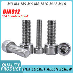 5/10pcs DIN912 304 Stainless Steel Hexagon Hex Socket Screw M3 M4 M5 M6 M8 M10 M12 M16 Hex Socket Head Cap Allen Bolt Screws