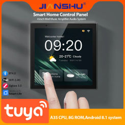 Jianshu Tuya Panel Controller Zigbee Gateway Hub Multifunction Smart Life Wall Amplifier Panel Background Music Touch Screen 4"