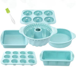 Silicone Bakeware Set Non-Stick Kitchen Oven Baking Pans Cake Molds Muffin Pan Baking Sheet Donut Loaf Pan with Free Brush