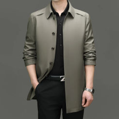 2024 Spring and Autumn New Men's Top Middle-aged Men's Fashion Lapel Solid Color Jacket Business Casual Trench Coat   M-4XL