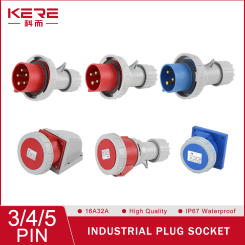 KERE 3/4/5 Pin Cores Industrial Plug Wall Mounted Socket 32A 16A IP67 Waterproof Electrical Male Female Connector 220V 380V