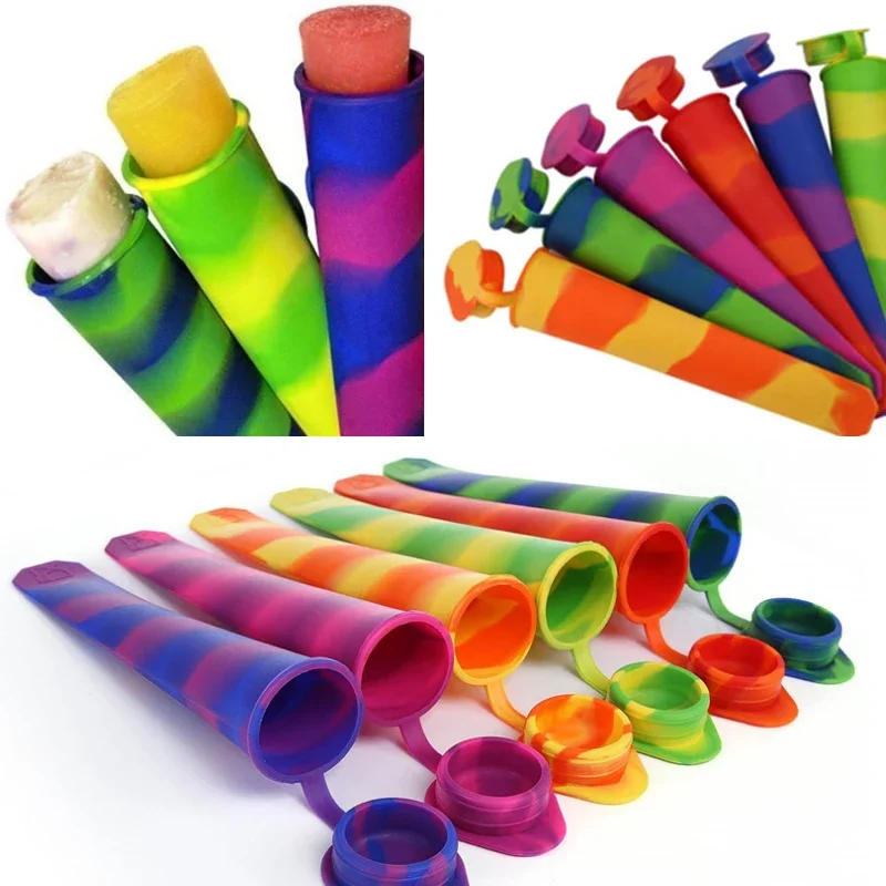 Description Picture 2 of item2pc Rainbow Silicone Ice Tube Mold Push Up Frozen Stick Cream PopYogurt Jelly Lolly Maker Mould Popsicle Moulds   Scoop