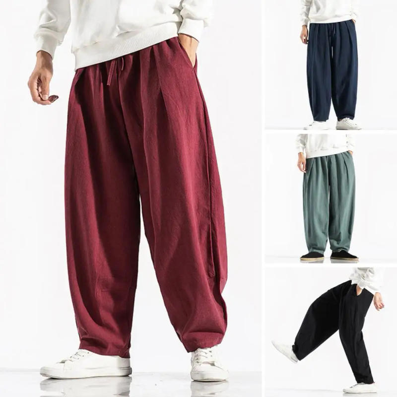 Description Picture 6 of itemMen's Harem Pants Loose Quick-drying Drawstring Elastic Waist Wide Legs Solid Color Fitness Training Jogging Sweatpants Trousers