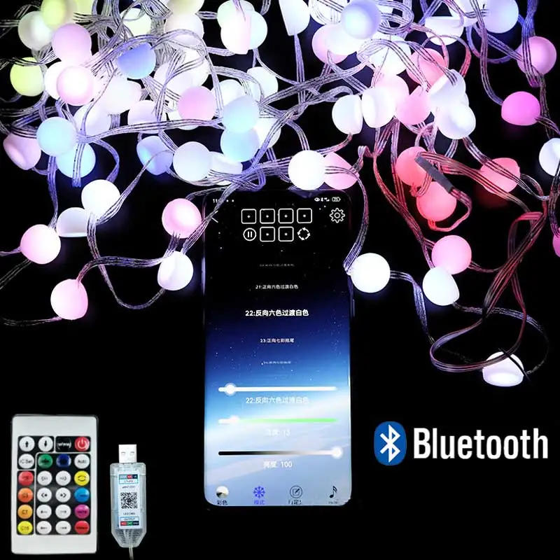 Description Picture 3 of item15M LED Ball Light String Fairy Lights DC5V RGBIC Lamp Bluetooth Controller USB Plug and IR Remote for Outdoor Party Christmas