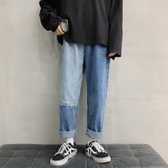 2024 Men's Fashion Spring Summer Loose Straight Jeans Male Korean Wide-leg Denim Pants Men Long Patchwork Baggy Trousers F190