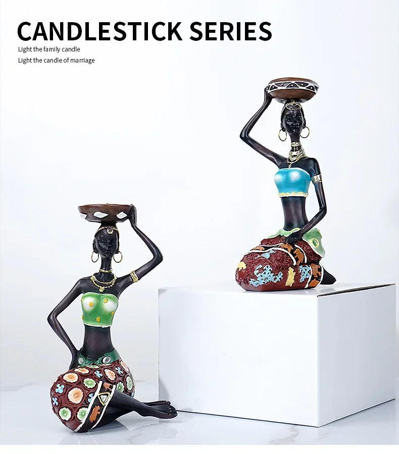Description Picture 5 of itemSculpture Candleholder African Woman Figurines Candle Holder for Entrance Hall Decoration Desk Accessories Minimalist Ornaments