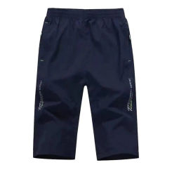 Solid Color Cropped Pants Men's Elastic Waist Cropped Pants with Zipper Pockets Soft Breathable for Comfort for Everyday