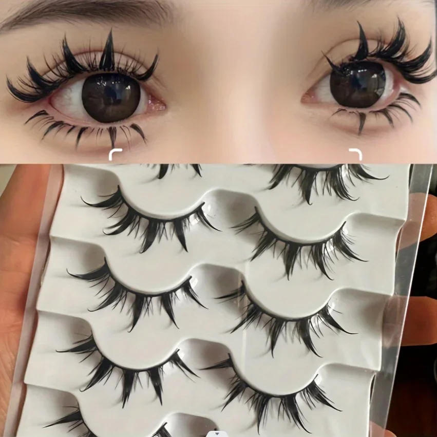 Description Picture 2 of itemAnime-Inspired False Eyelashes, 5 Pairs Cartoon Eye Faux Lashes, Dramatic Look Demon Style, Volumizing & Lengthening