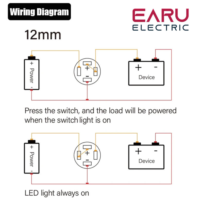 Description Picture 4 of item12/16/19/22mm Waterproof Metal Push Button Switch LED Light Momentary Latching Car Engine Power Switch 5V 12V 24V 220V Red Blue