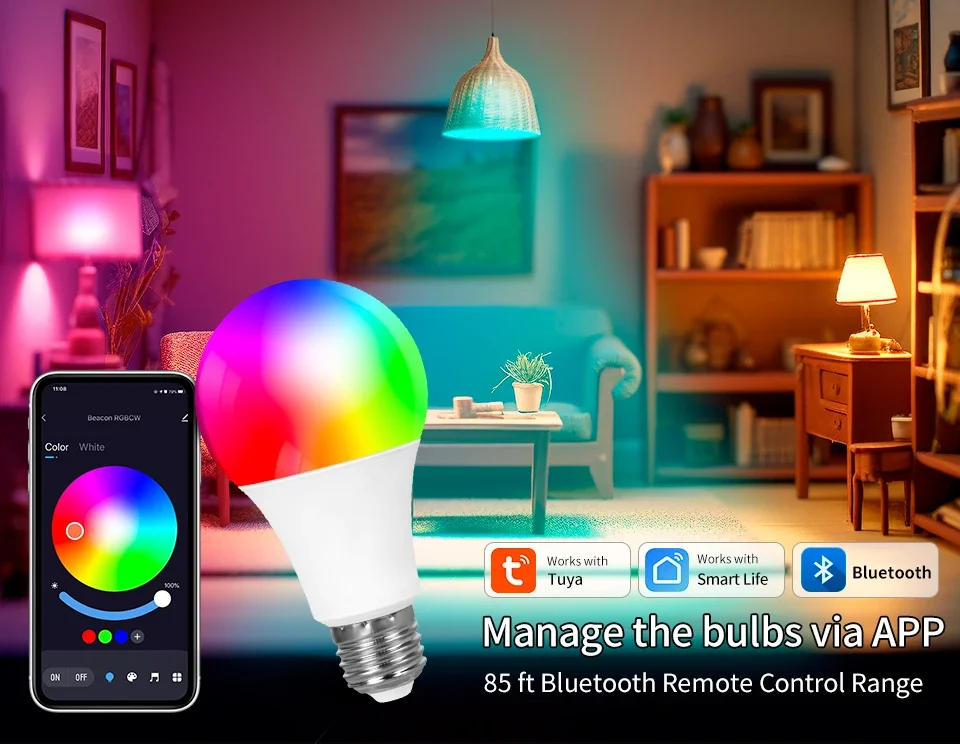 Description Picture 2 of itemAC 220V Tuya Smart Bluetooth LED Light Bulbs 9W 15W 18W Timer Dimmable APP Control LED Bulb Lampada For Home Bedroom Decoration