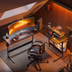 L Shaped Gaming Desk Computer Office Desk, 47 inch Corner Desk with Large Monitor Stand for Home Office Study Writing
