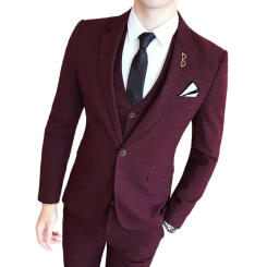 Wedding Suits for Men (Blazer+ Vest + Pants) Men's Fashion Business Wedding Professional Dress of Striped Gentleman Groom Dress