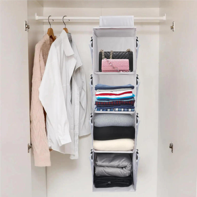 Description Picture 2 of itemSimple Houseware Hanging Closet Organizers Storage Gray Foldable 4 Shelves Closet Hanging Storage Shelves with Mesh Pockets