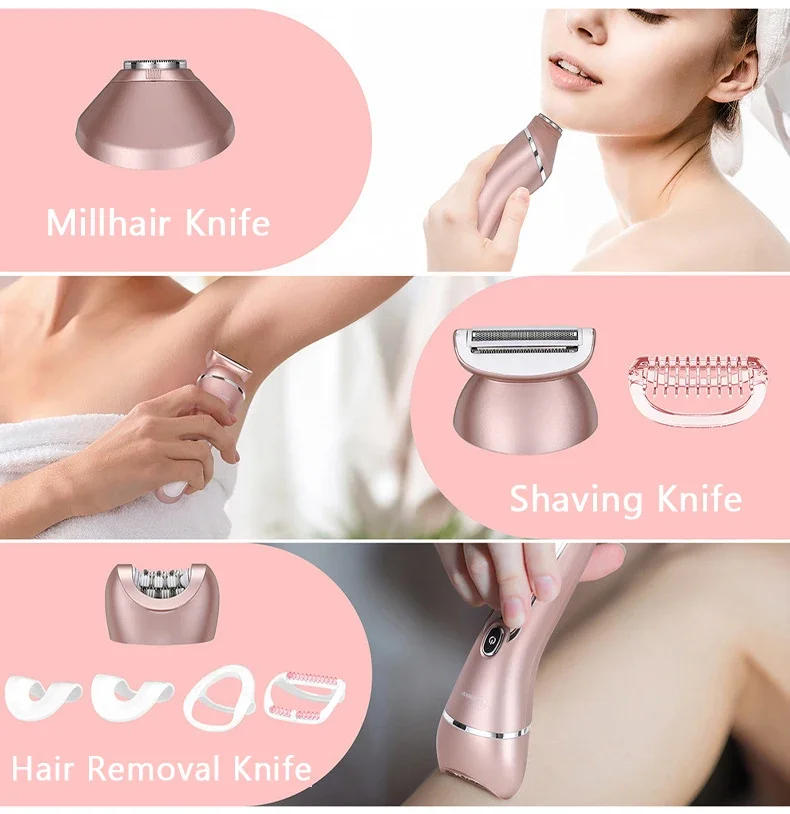 Description Picture 6 of item3 in 1 Epilator Electric Shaver for Women Lady with Detachable Head Hair Remover Penetration USB for Face Leg Bikini Trimmer