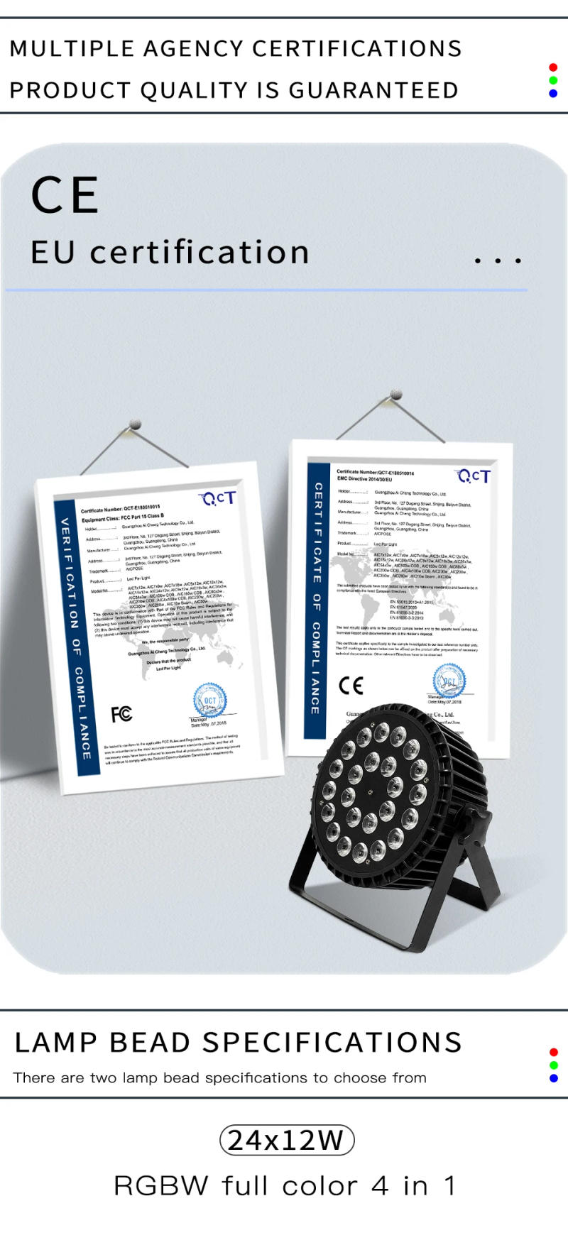 Description Picture 4 of item4Pcs/Lots 24x18W RGBWA+UV 6 in 1 LED Par Light Aluminum Flat Stage Light DMX512 Control DJ Disco Party Bar Stage Lighting