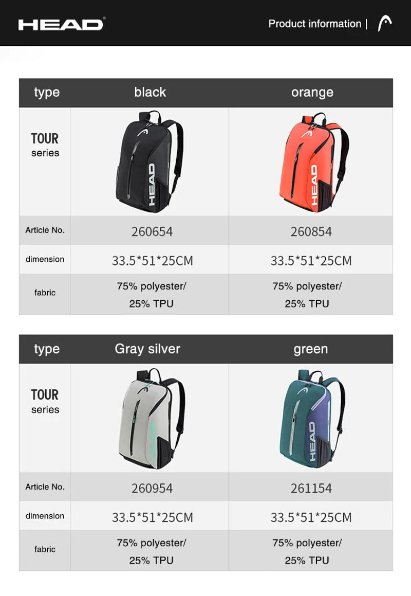 Description Picture 3 of itemHEAD TOUR Series 2024 Original Tennis Backpack 1-2Pack Head Tennis Racket Bag Padel Beach Tennis Shoulder Bag Racquet Tennis Bag