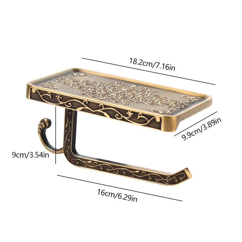 Description Picture 4 of itemWall Mounted Toilet Paper Holder Retro Style Bathroom Tissue Storage Dispenser Towel Rack with Glasses Keys Mobile Phone Shelf