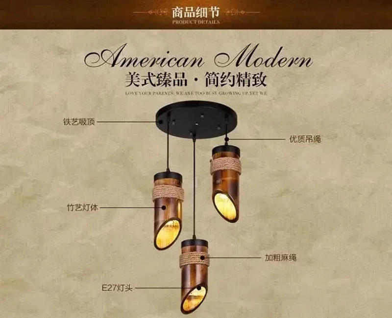 Description Picture 6 of itemCreative Chinese Bamboo Tube Chandelier Zen Tea Room Restaurant Hot Pot Shop Homestay Long Tube American Spotlight Bamboo Lamp