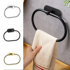 1Pc Stainless Steel Towel Holder Self-adhesive Bathroom Towels Rack Washhand Hanger Ring Rail Bar Kitchen Storage Accessories