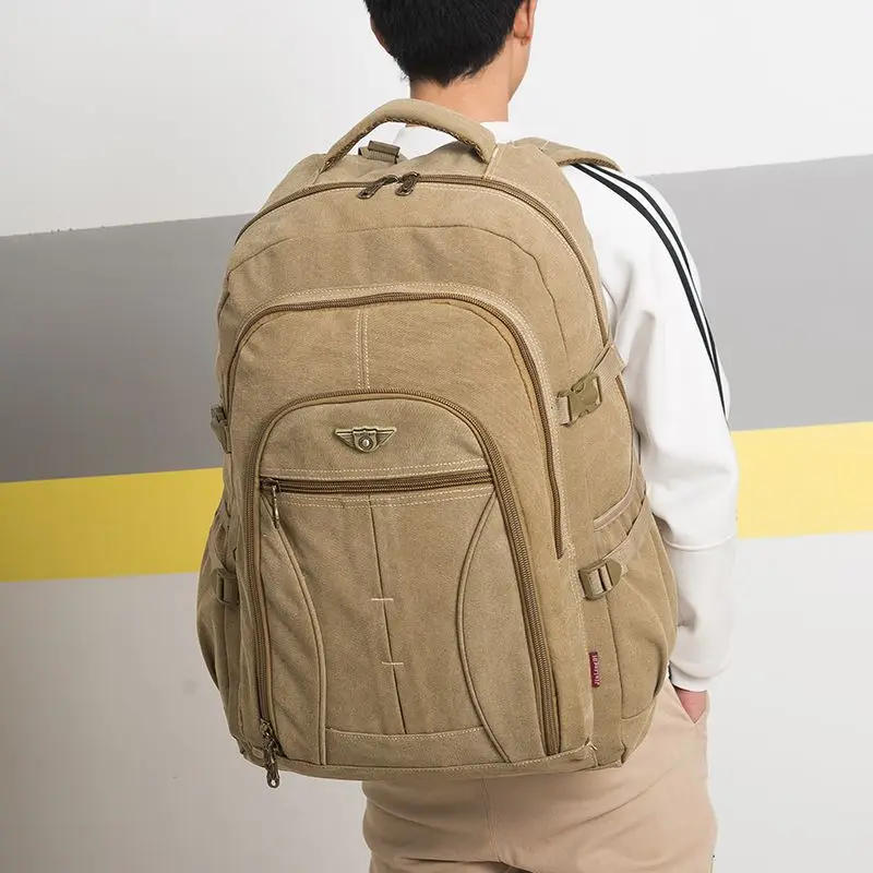 Description Picture 3 of item70L Thick Canvas Camping Backpack Large Capacity Waterproof Outdoor Trekking Travel Climbing Bag Luggage Rucksack Men Hiking Bag