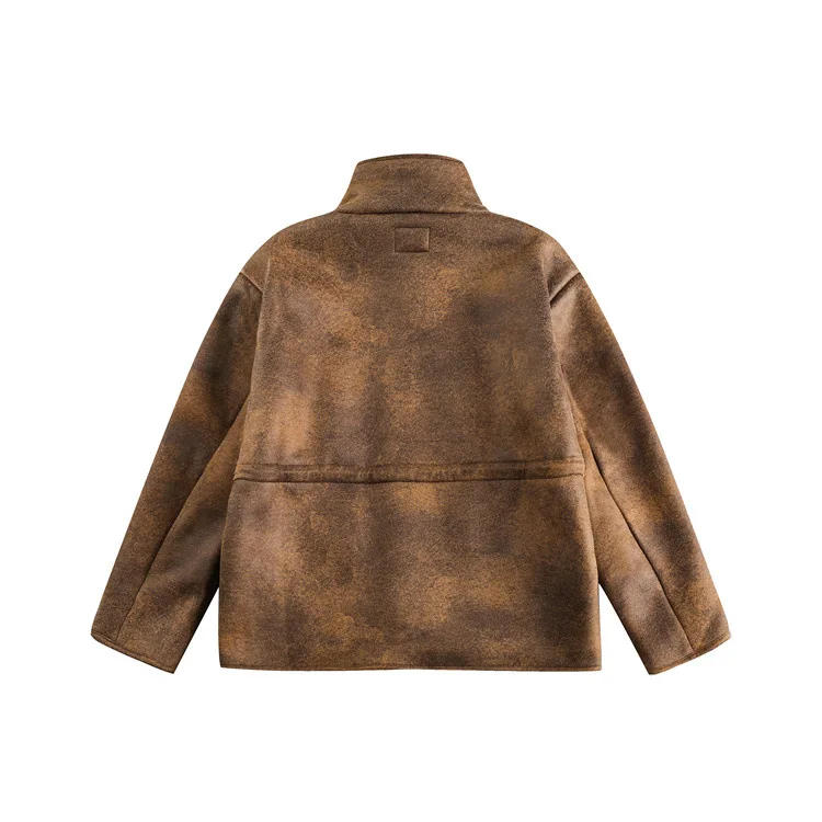 Description Picture 5 of itemRetro Multi-pocket PU Leather Jackets Men's Windproof Cotton Coat Men Winter Warm Thickened Loose Cotton Coat Men Fashion Parkas