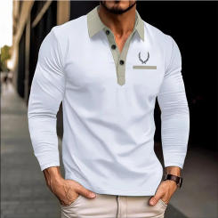 New men's simple, printed, striped, button, polo shirt, T-shirt Fashion summer golf clothing casual breathable top