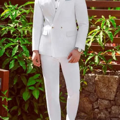 White Double Breasted Men Suit Casual Wedding Suits For Men Slim Fit 2 Piece Groom Tuxedo Custom Blazer Terno Masculino Completo
