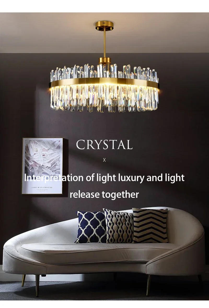 Description Picture 3 of itemMinimalist LED Luxury Crystal Chandeliers Lustre Ceiling Pendant Light for Dining Living Room Hotel Hall Decor Hanging Lighting