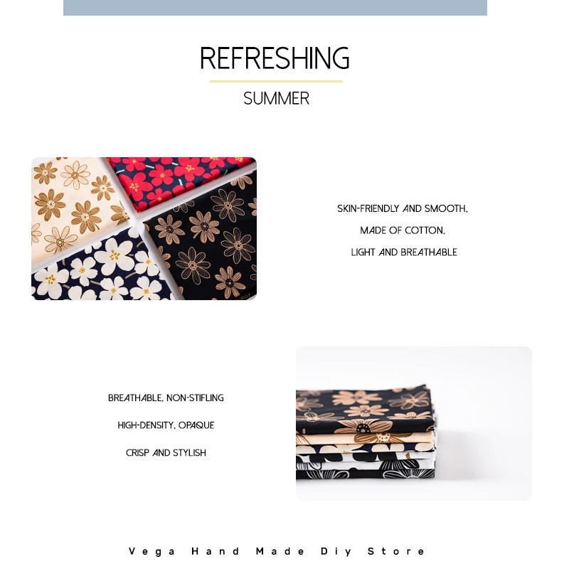 Description Picture 5 of itemcotton poplin fabrics dark/white daisies printed vintage big floral pattern fashion sewing for bag dress textile cloth by meters