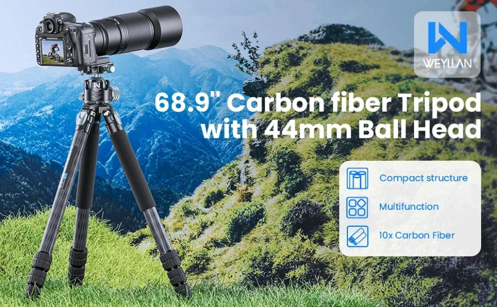 Description Picture 2 of itemWEYLLAN Carbon Fiber Heavy Duty Tripod 69'' Professional Tripod 29mm Leg with DSLR Tripod Ball Head for Digital SLR DSLR Camera
