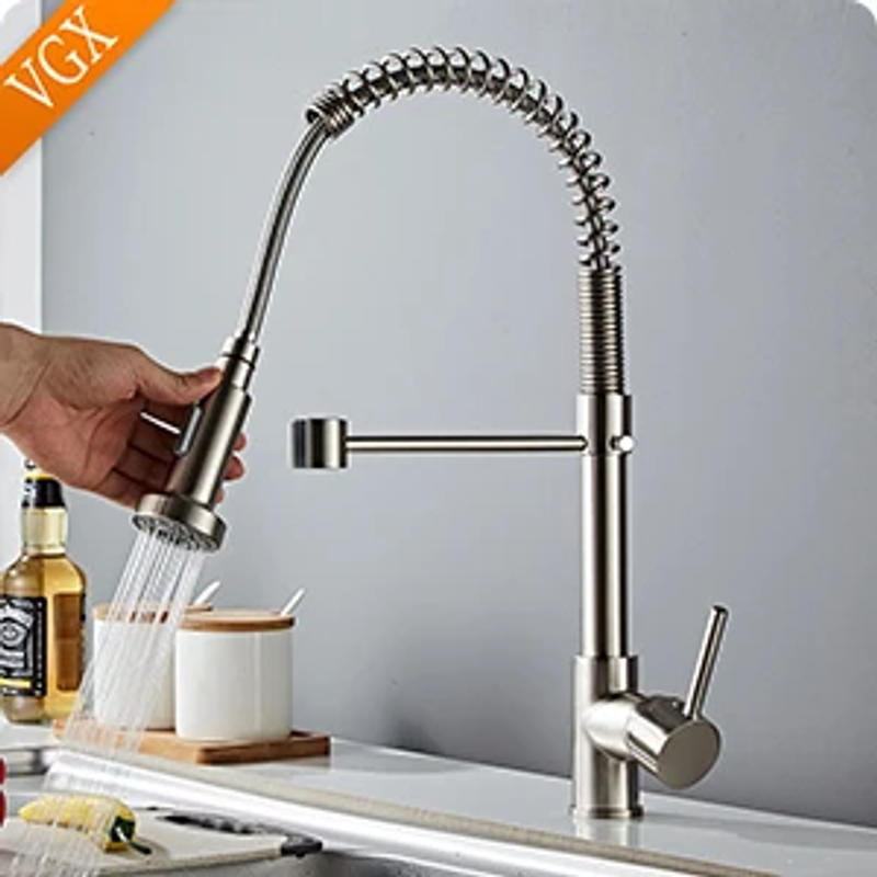 Description Picture 5 of itemVGX Kitchen Faucet Sink Faucets Rubber Pull Down Stream Sprayer Taps Rotatable Kitchen Mixer Water Tap Hot Cold Crane Brass Grey