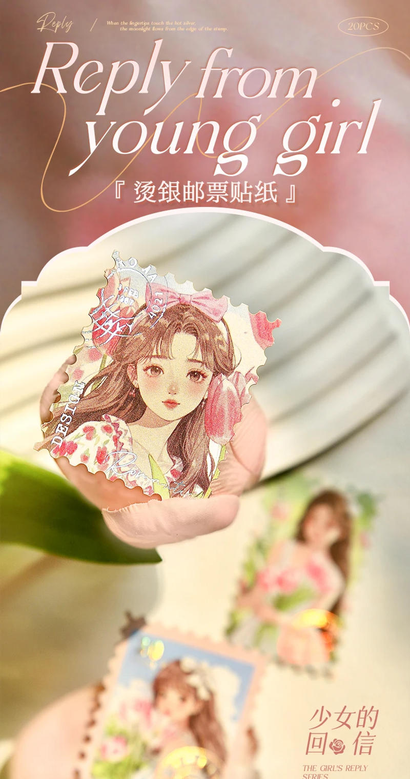 Description Picture 2 of item20 sheet Vintage INS Girl stamps Stickers Decorative Labels Diary Album hand made Scrapbooking supplies