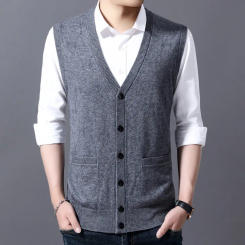 Knitted Father's Man Single Breasted Sleeveless Sweater Cardigan Men Wool Coats Vest