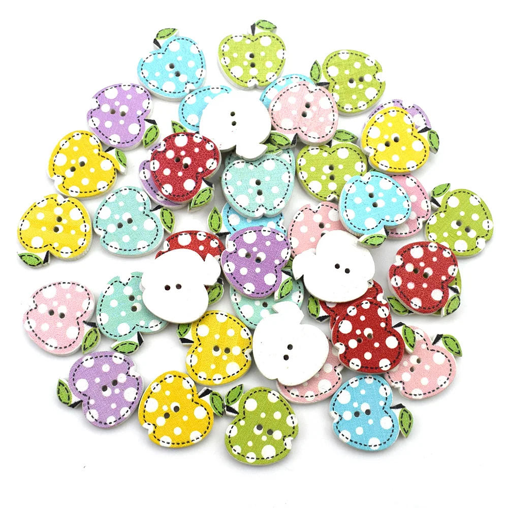 Description Picture 2 of item50PC 20MM Mixed Apples Pattern Wooden Buttons for Clothes Crafts Sewing Decorative Needlework Scrapbooking DIY Accessories
