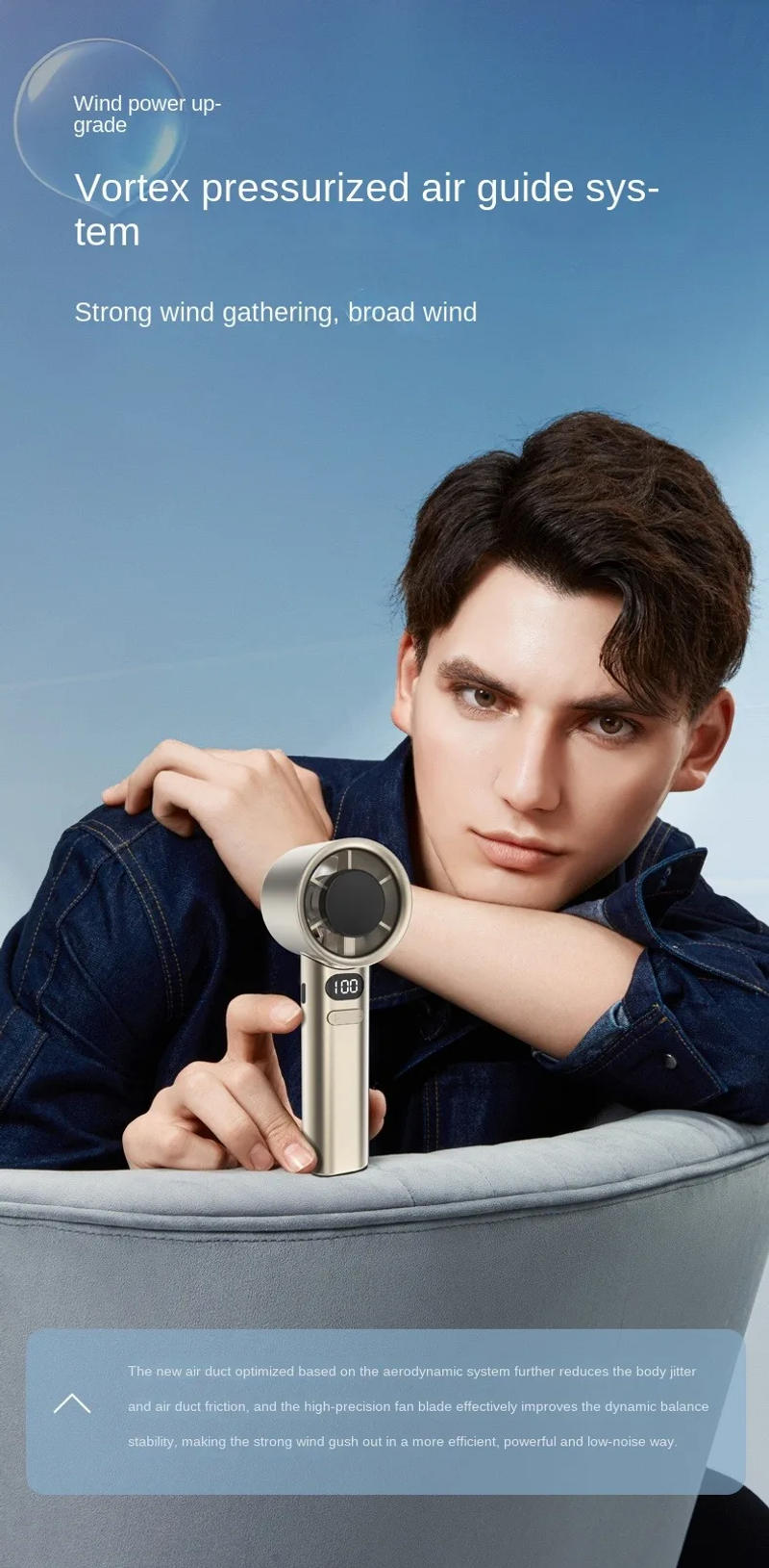 Description Picture 5 of itemPortable Hand Fan , 120 Wind Speeds, Mini Bladeless Handheld Fan, USB Rechargeable Personal Highspeed Fans, Electric Eyelash Fan