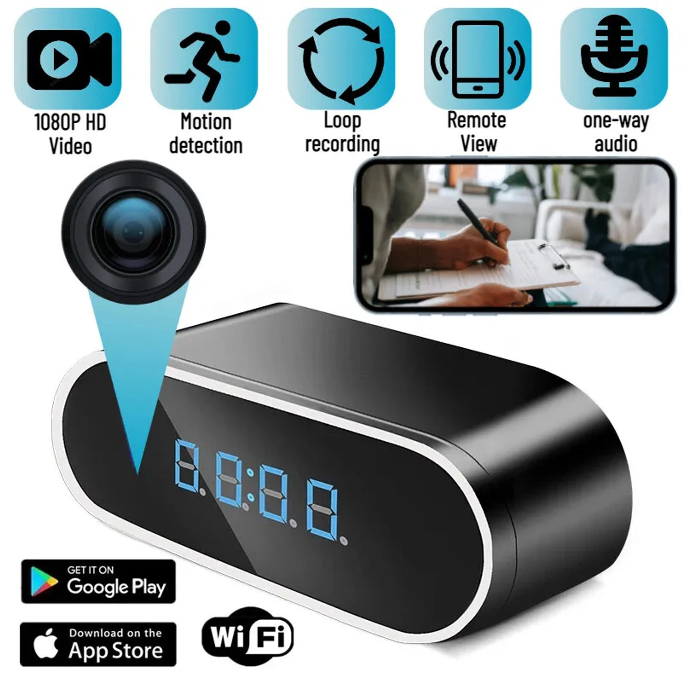 Description Picture 2 of itemMini Camera Clock Full HD 1080P Wireless Wifi Control IR Night Vision View DVR Camcorder Home Surveillance Monitor Video