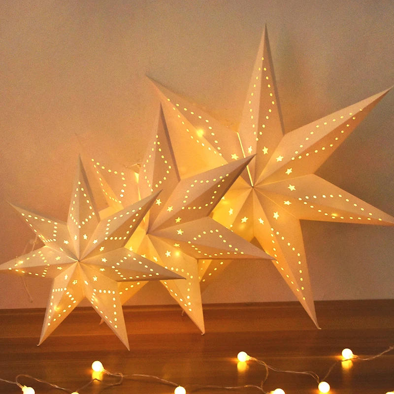 Description Picture 5 of item35-60cm Party Hollow Out Star Light Home Window Bedroom Fairy Night Light Paper Lantern Star for Eid Mubarak Wedding Decorations