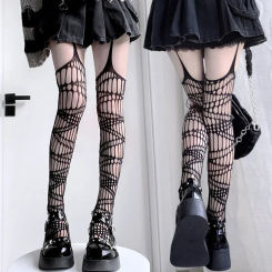 Gothic Bat Long Sexy Fishnet Stockings Women Harajuku Alternative Mesh Bat Tights Lingerie Skin Thigh High Garters Hosiery