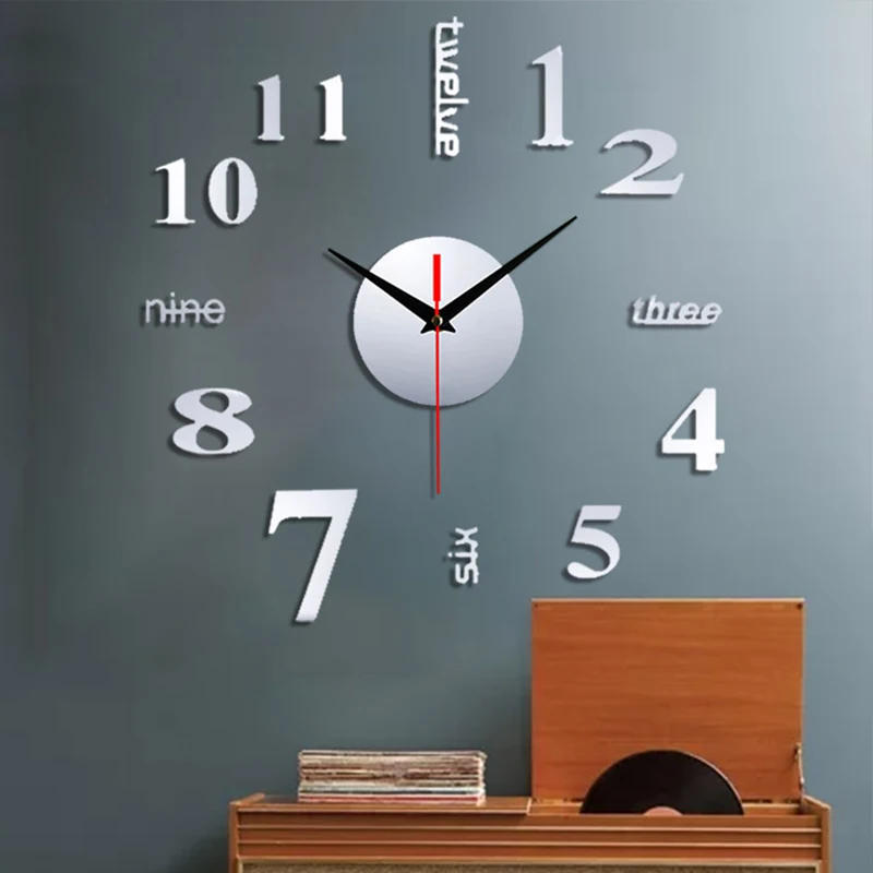 Description Picture 6 of item3D Roman Numeral Wall Clock Modern Design DIY Digital Wall Clocks Acrylic Mirror Watches Sticker for Home Living Room Decoration