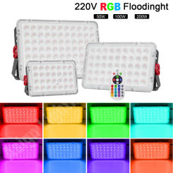 200W 100W 50W 220V RGB Led Flood Light IP66 Waterproof Spotlight LED Street Lamp with 24Key Remote Control Outdoor Floodlight