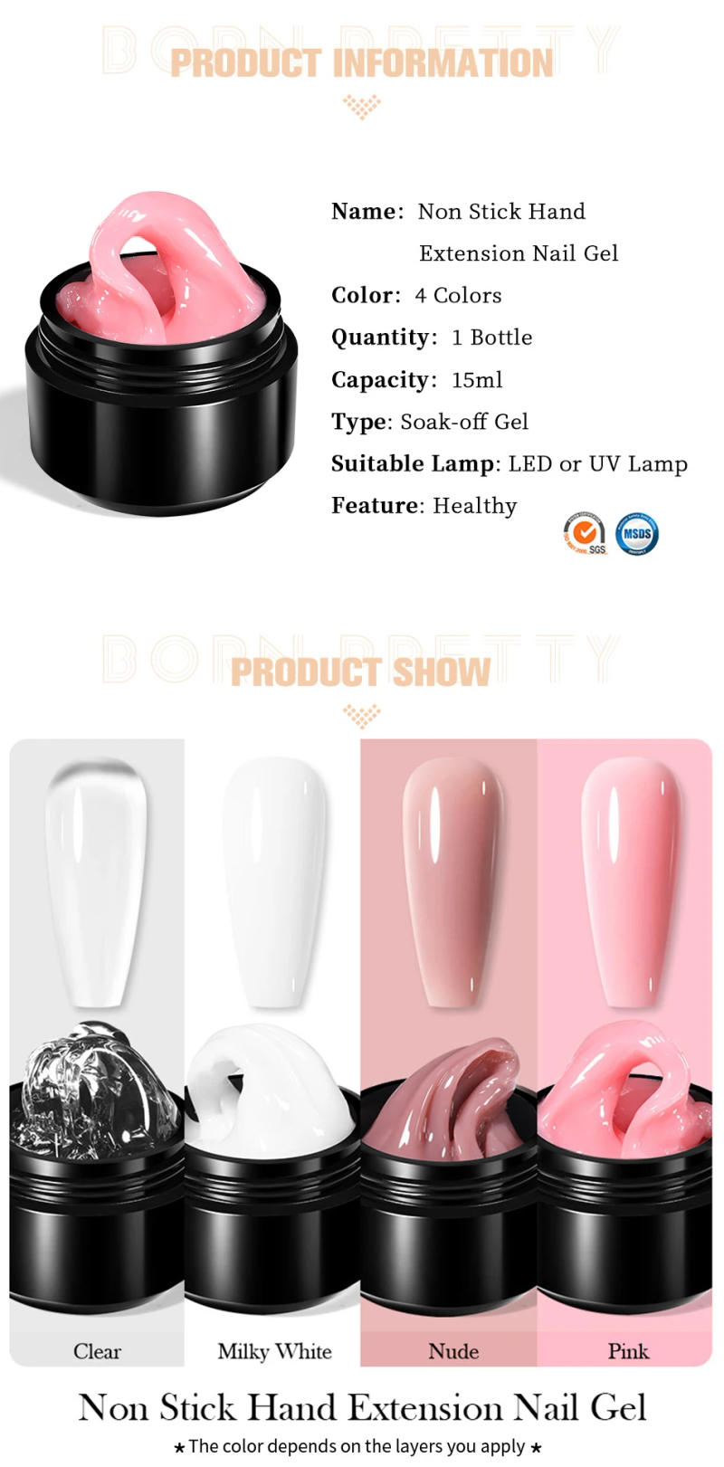 Description Picture 3 of itemBORN PRETTY 15ml Non Stick Hand Extension Gel Nail Polish Carving Flower Nail Art Shaping Solid Acrylic Nail Gel Varnish