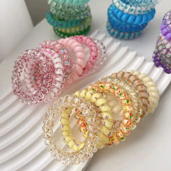 6Pcs/set Candy Color Telephone Wire Hair Rope Rubber Band Head Bands Spiral Cord Hair Ring Headwear Colorful Elastic Hair Tie