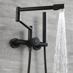 Bathtub Shower Set Wall Mounted Brushed Gold Rotatable Bathtub Faucet,Bidet Bathroom Bath Mixer Tap Brass
