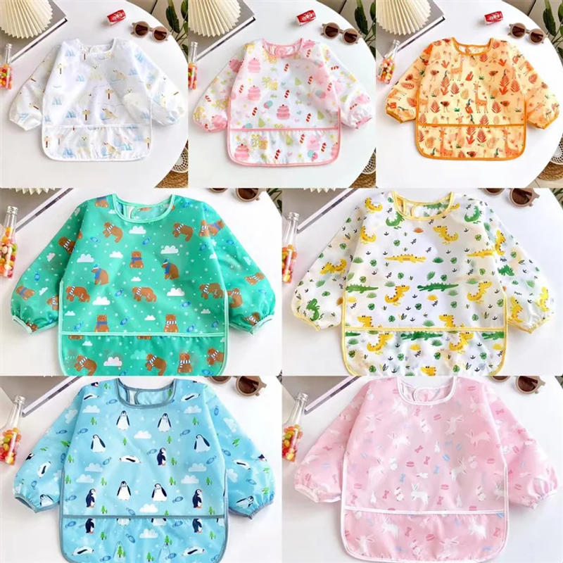 Description Picture 2 of itemBaby Bibs For Girls Boys Cartoon Long Sleeve Waterproof Adjustable Feeding Cloth Bib Painting Smock Toddlers Meal Eating Apron