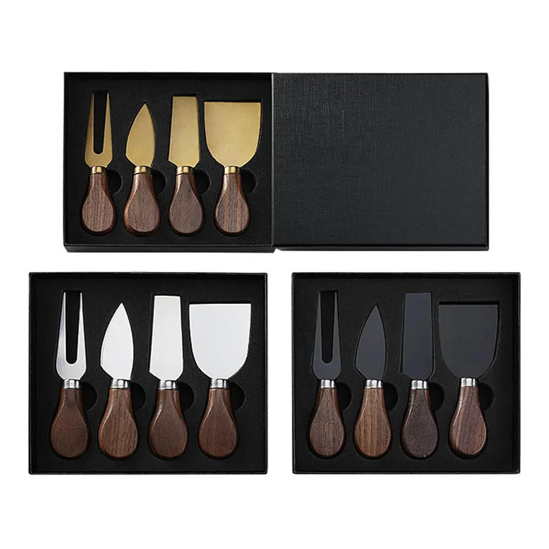 Description Picture 3 of itemPremium Exquisite Stainless Steel Cheese Knives Set Fork Spreader Collection Walnut Handle  Slicer with Gift Box