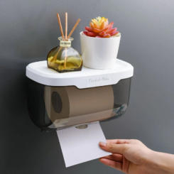 Space-Saving Wall-Mounted Toilet Paper Holder with Tissue Dispenser & Storage-Easy Adhesive Installation creative roll paper box