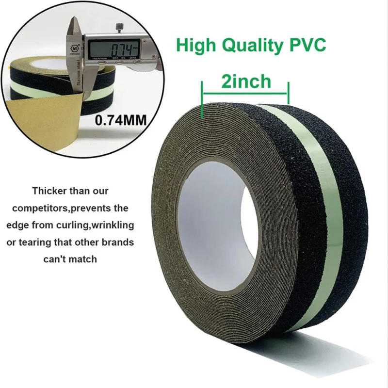 Description Picture 2 of item1pc 5CM X 5/2M Anti Slip Traction Tape With Glow In Dark Green Stripe Friction Abrasive Adhesive Stair Tread Step Indoor Outdoor