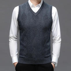 Sweater Vest Men Korean Fashion New Autumn Men Wool Sweater Vest Men's Jacquard Business Casual V-neck Y2k Mens Clothing